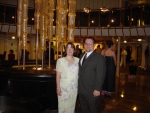 We're dressed for formal night. This is the fountain in the lobby of the main deck.