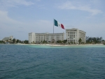 returning to Cancun from La Isla Mujeres.  This flag is enormous.  The flag pole is still a good bit behind the hotel.