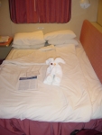 Santiago, our room steward, has left another towel critter -an elephant with chocolates for eyes!